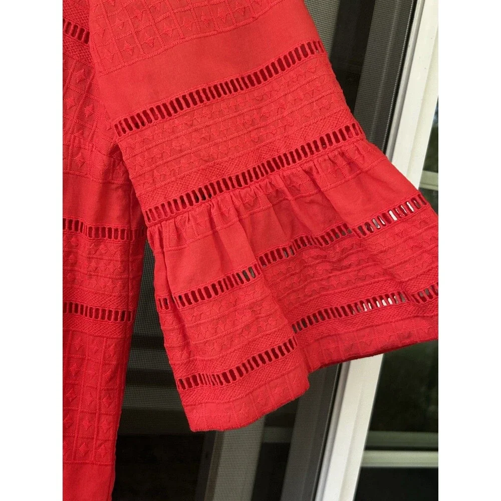 J.Crew Eyelet Flutter Sleeve Cotton Shift Dress Size 8 Coral Orange Preppy Party